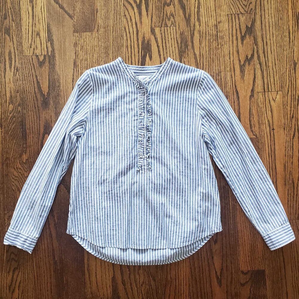 J. Crew Blue and White Striped Button-Front Blouse